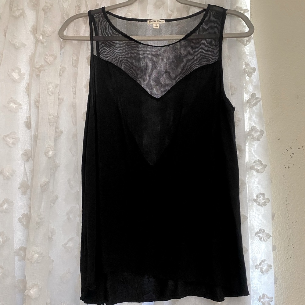 ZENANA STYLES Black Mesh Cut Out Medium Blouse w/ low back detailing